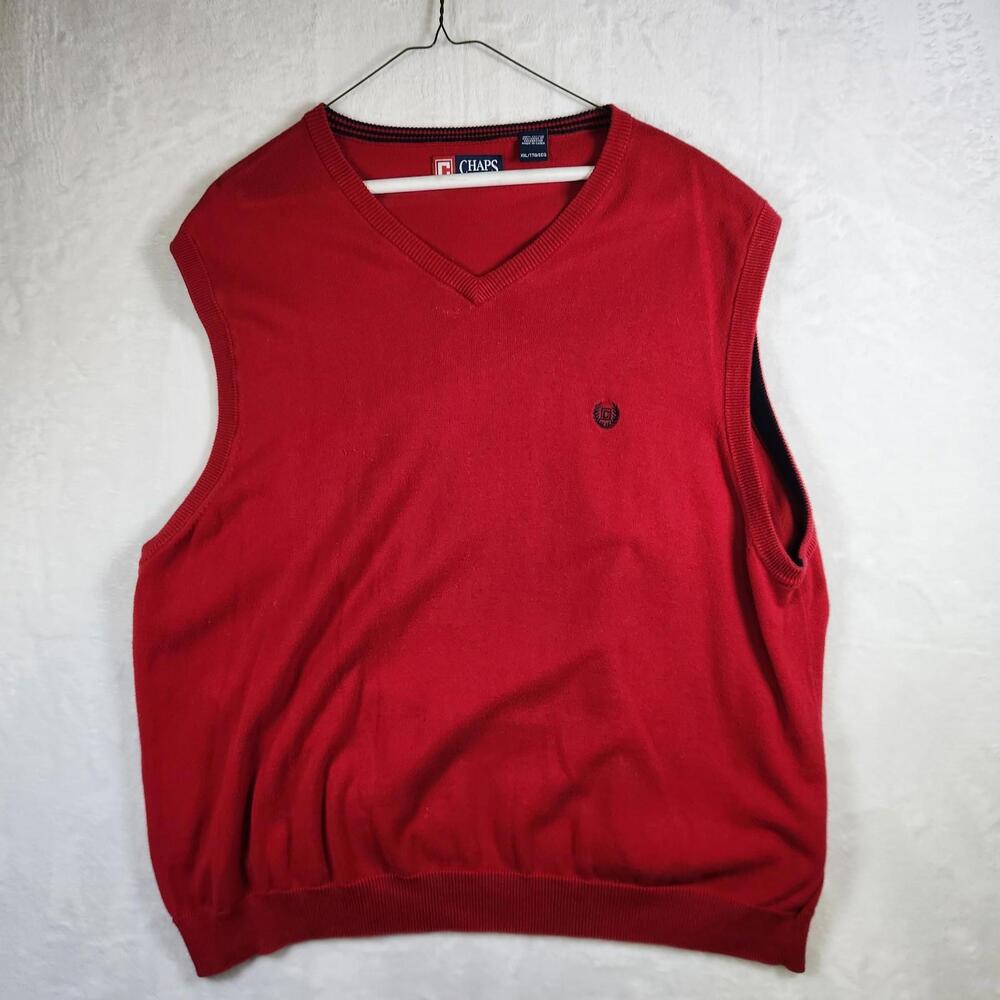 Chaps Men's Size XXL‎ Red Sweater 100% Cotton V Neck Vest With Logo Preppy